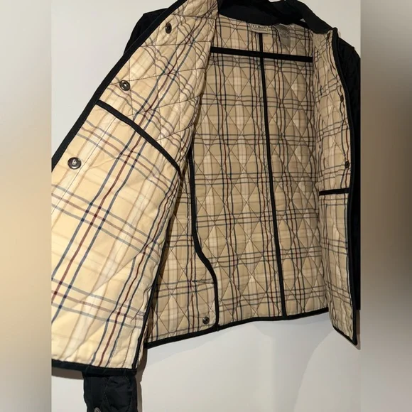 L.L. Bean Quilted Plaid Riding Jacket, Navy Black, Woman’s Medium - Picture 4 of 7